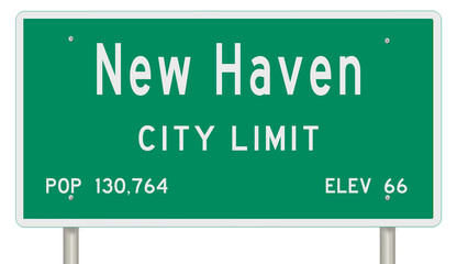Rendering of a green Connecticut highway sign with city information - obrazy, fototapety, plakaty