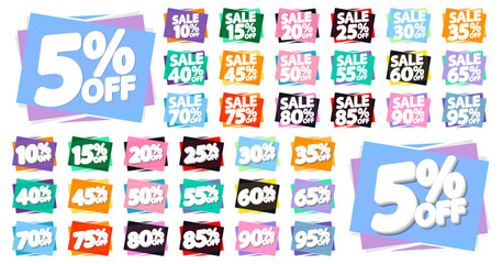 Set sale banners design template, discount tags. Set promo icons for online stores, vector illustration