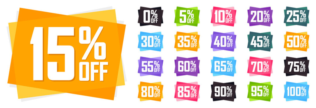 Set sale banners design template, discount tags. Set promo icons for online stores, vector illustration