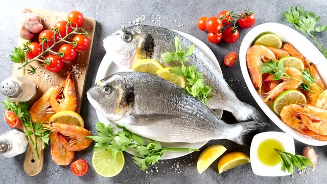 assorted of dorado fish and shrimp