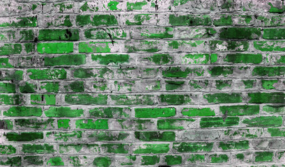 Old crack green brick wall surface