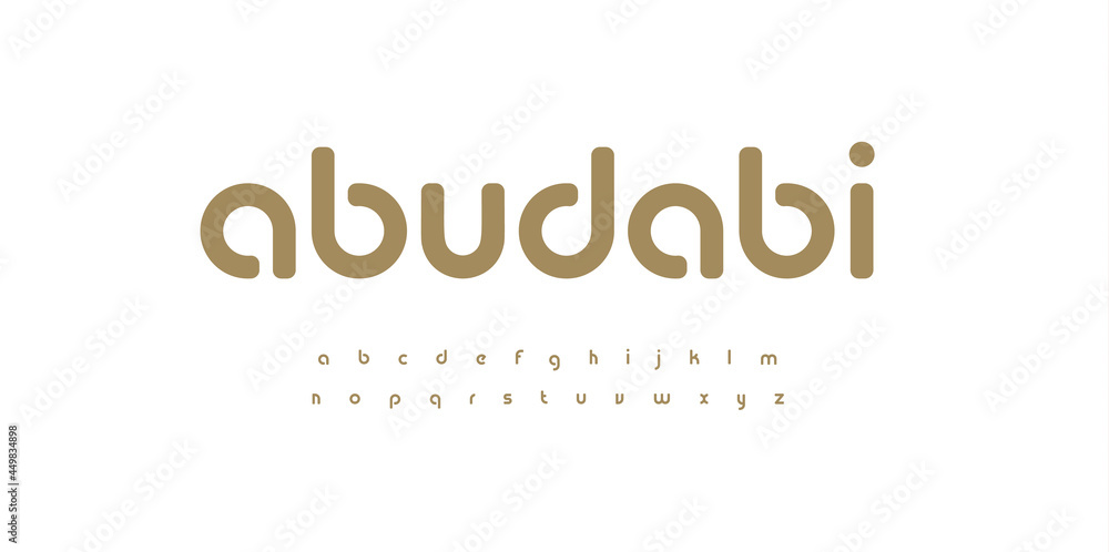 Poster minimal elegant font lowercase alphabet. rounded angles letter set bauhaus fashion style type. golde