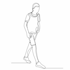 sketch line drawing man walking vector, isolated