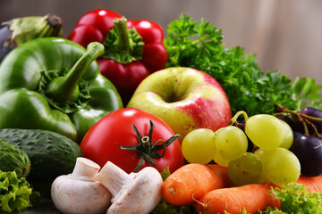Naklejka na ściany i meble Composition with fresh organic vegetables and fruits