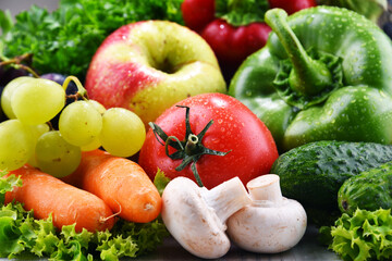 Naklejka na ściany i meble Composition with fresh organic vegetables and fruits