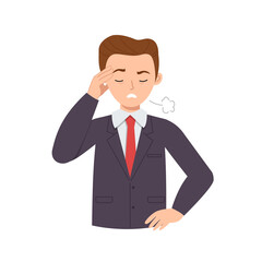 Young business man release a sigh