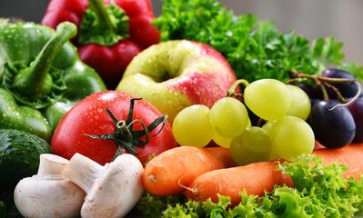 Composition with fresh organic vegetables and fruits