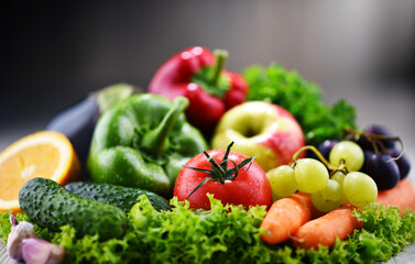 Composition with fresh organic vegetables and fruits