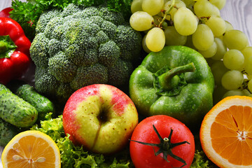 Composition with fresh organic vegetables and fruits