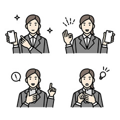 スマートフォンを持つ女性　アバターセット