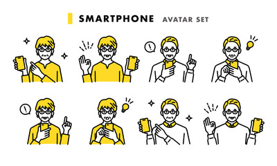スマートフォンを持つ男女　アバターセット