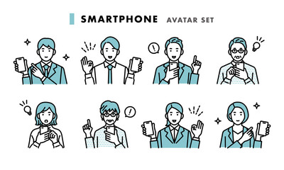 スマートフォンを持つ男女　アバターセット