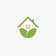 Garden house logo template design farming logotype, chalet abstract icon, petal or leaves house, eco house, vegetarian kindergarten logotype