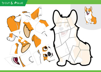 Cut and glue dog jigsaw puzzle childern educational game.