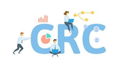 CRC, Costa Rican Colon. Concept with keyword, people and icons. Flat vector illustration. Isolated on white.