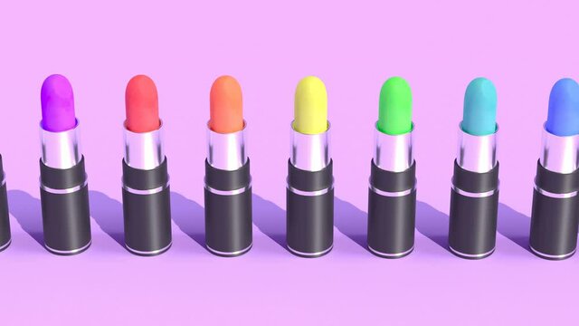 Color set lipstick in beautiful style on pink background Cosmetic products able to loop seamless 4k