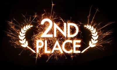 2ND PLACE banner title framed by garland in sparker effect on dark background.