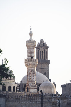 Vertical shot of Al-Azhar Mosque Minarets, Cairo, Egypt