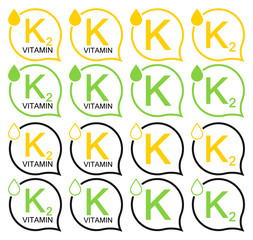 Vitamin K and K2, set isolated symbols, vector illustration