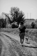 man and dog black and white photograph