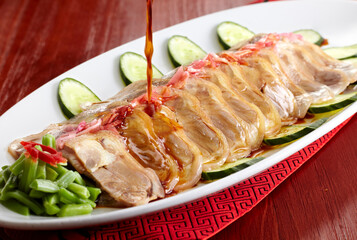 Delicious Chinese food, hot and sour sauce with pig's feet
