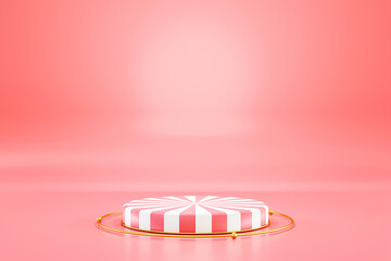 Empty striped in pink studio, space for your text and picture, 3d rendering