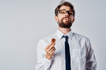 business man in shirt with tie cryptocurrency bitcoin internet technology cash