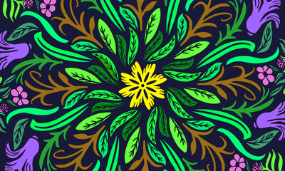Seamless Flowers and Leaf Pattern Colorful Vector Artwork Background