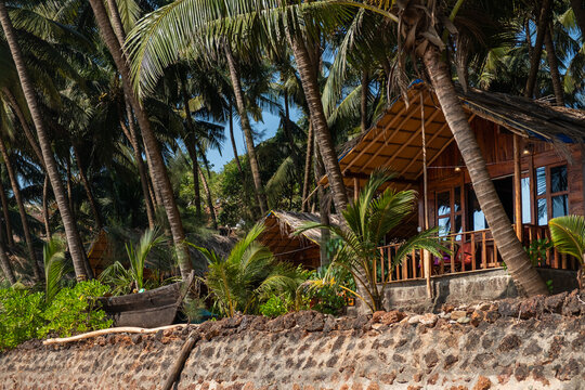 Wooden bungalows on Colva Beach