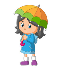 The little girl with the long sweater is holding the umbrella