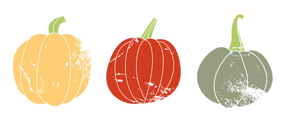 Pumpkin. Autumn vegetable. For fall decorative design, thanksgiving and halloween invitation, harvest flyer, textile. Vector flat cartoon illustration