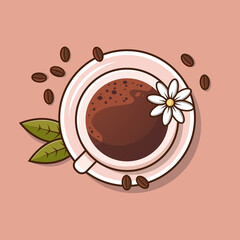 Top view of coffee cup with flower