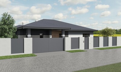 modern house, cottage, exterior view - 3d illustration, 3D render