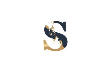 Initial Typography  Linked Artistic Marble Paint Gold Shape Logo