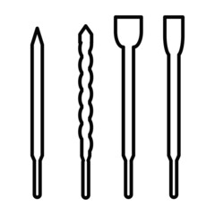 Icon of the drill. Replaceable drill heads for working with various materials. Vector illustration isolated on a white background for design and web.