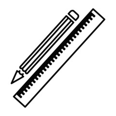 The pencil icon with a ruler. Stationery for writing, drawing and measuring. Vector illustration isolated on a white background for design and web.