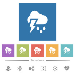 Stormy weather flat white icons in square backgrounds