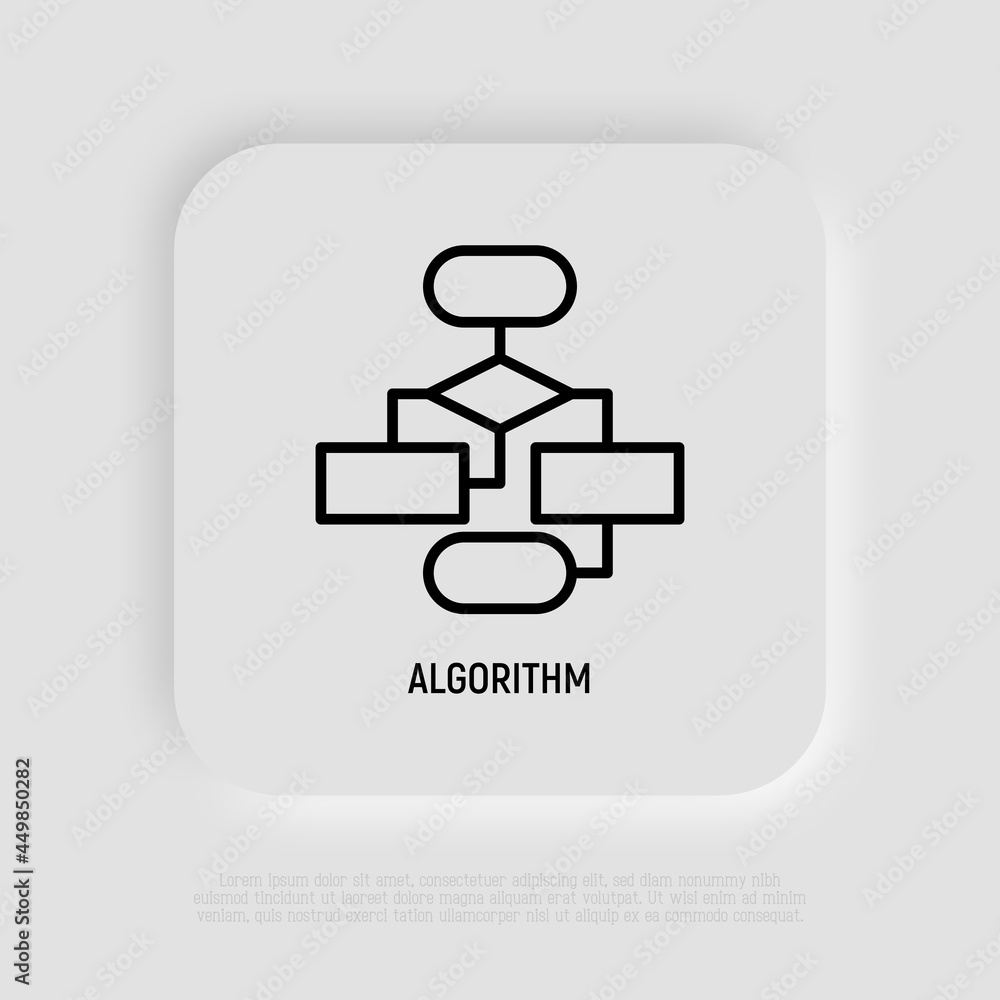 Poster algorithm, flowchart, strategy thin line icon. modern vector illustration.