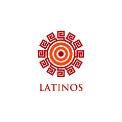 Hispanic or Latin Style Sun Vector Logo. Mayan Motif Illustration Design. - obrazy, fototapety, plakaty