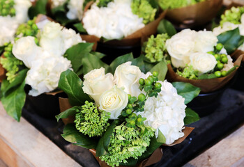 white and green bouquets 