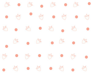seamless simple pink strawberries line art and red dot on  white background vector illustration. Fruit fabric pattern and background. 