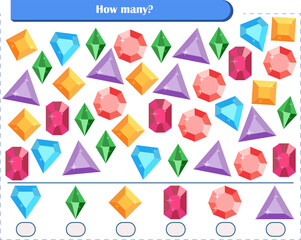  A game for children. Count and write down how many crystals. Development of attention