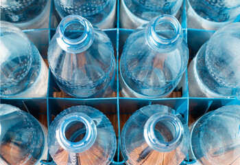 Empty plastic water bottles for recycling