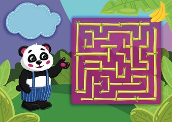 A maze, a puzzle with a panda, a task for children