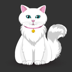 Cute white cat. Vector illustration.