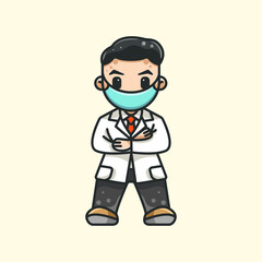 HANDSOME DOCTOR WITH MASK FOR CHARACTER, ICON, LOGO, STICKER AND ILLUSTRATION