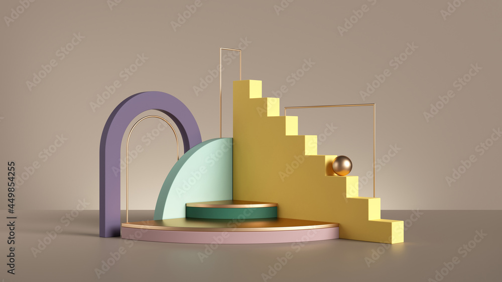 Poster 3d render, abstract geometric shapes isolated on beige background. modern minimal showcase scene wit