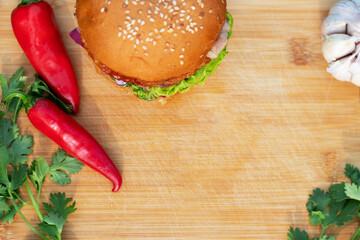 hamburger on a cutting board