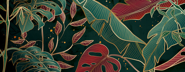 Floral patterns in red and gold metallic colors on backgrounds for home decor and banners. © VectorART