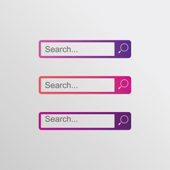 Obraz premium Search bar box button vector element, flat design. Vector illustration bar with colorful gradient or color transition for your brilliant set of search boxes ui template, ux design, web button and more